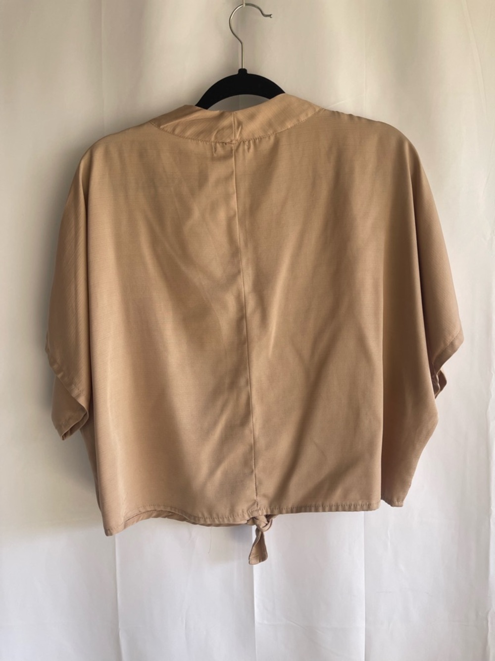 Style Envy Beige Button-Front Tie-Hem Short Sleeve Blouse - Picture 6 of 7